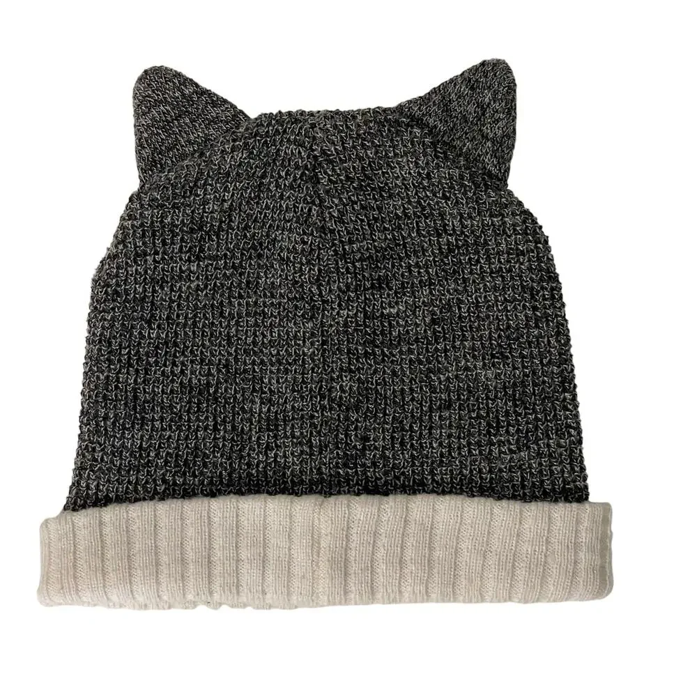 KAVU Kids Cat Ears Stocking Hat Knit Beanie Youth One Size Charcoal Cream